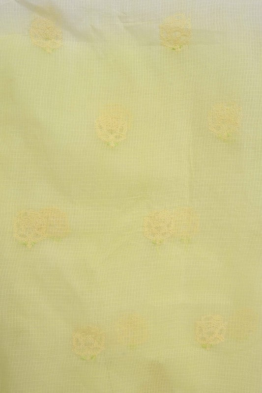 Ada Hand Embroidered Lemon Kota Lucknowi Chikan Unstitched Kurta Dupatta Set A596934