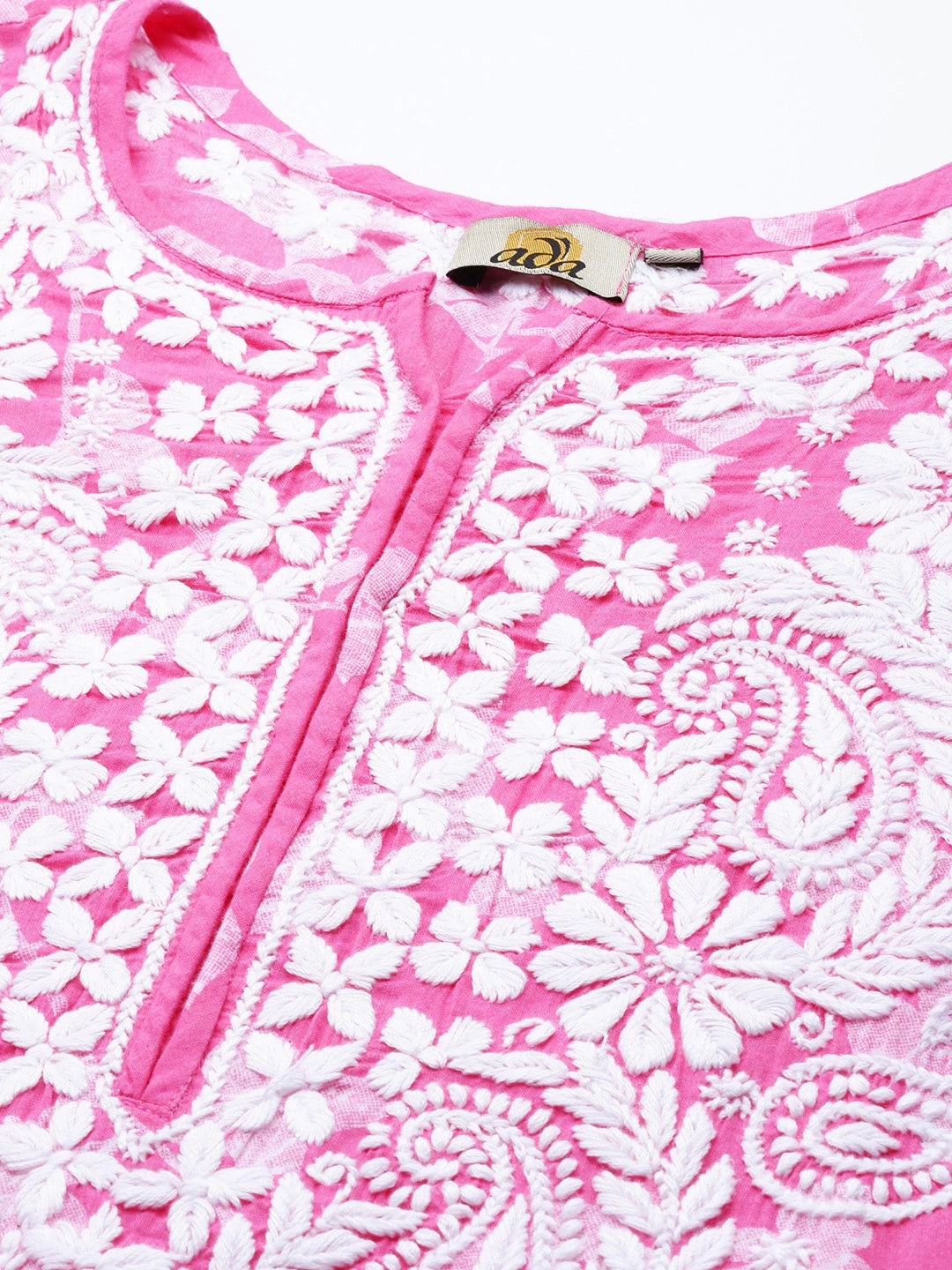 Ada Hand Embroidered Pink Cotton Lucknowi Chikankari Straight Kurta A411269