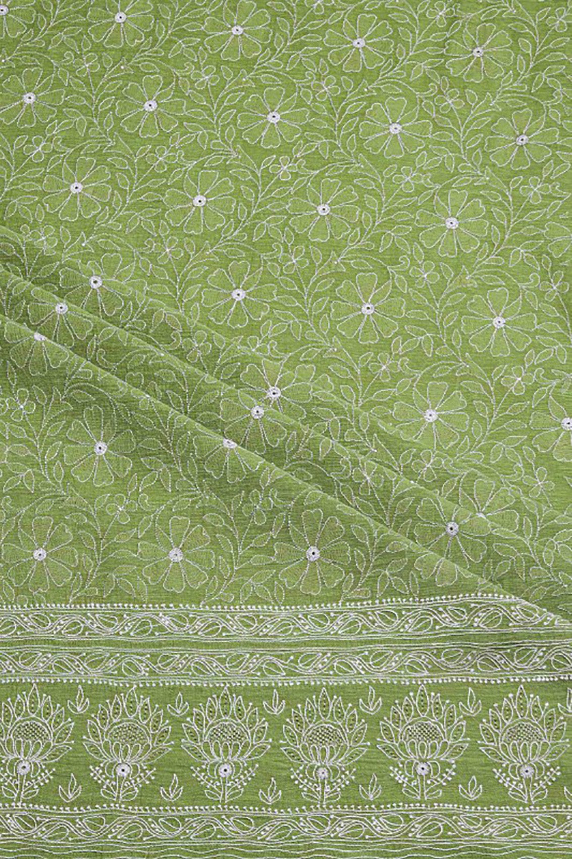 Ada Hand Embroidered Green Khadi Lucknowi Chikankari Unstitched Suit Piece A512713