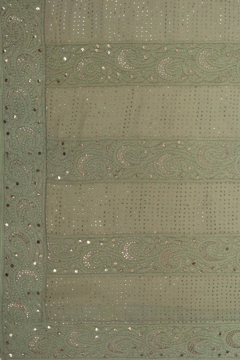 Ada Hand Embroidered Pistachio Green Pure Georgette Lucknowi Chikankari Saree/Blouse With Muqaish Work A580481
