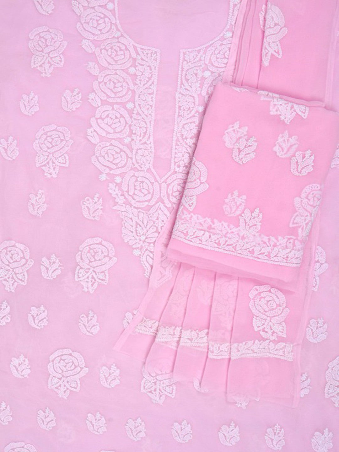 Ada Hand Embroidered Baby Pink Georgette Lucknowi Chikan Unstitched Suit Piece A211215