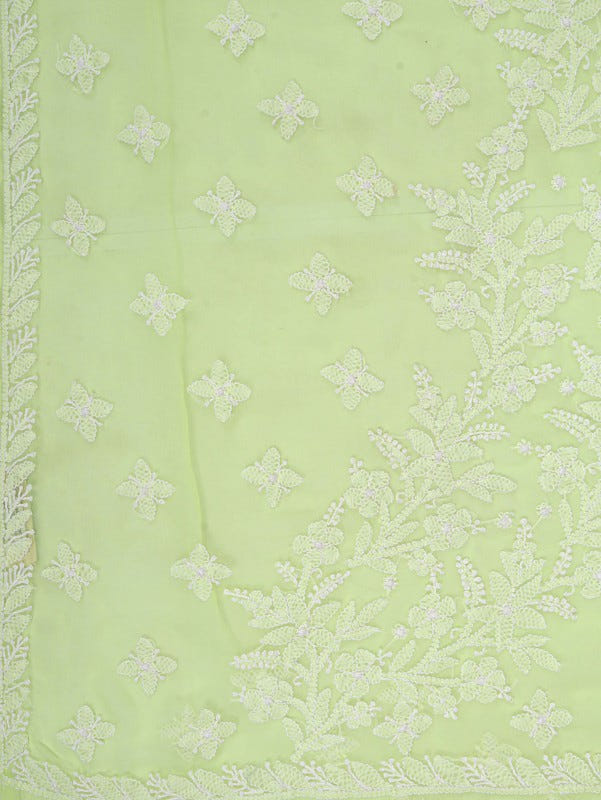 Ada Hand Embroidered Lemon Georgette Lucknowi Chikankari Saree With Blouse A599388