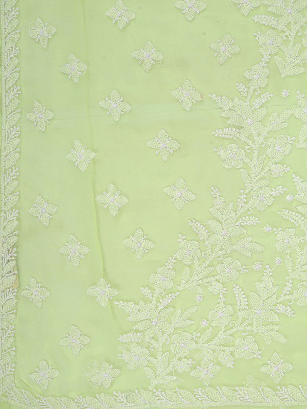 Ada Hand Embroidered Lemon Georgette Lucknowi Chikankari Saree With Blouse A599388