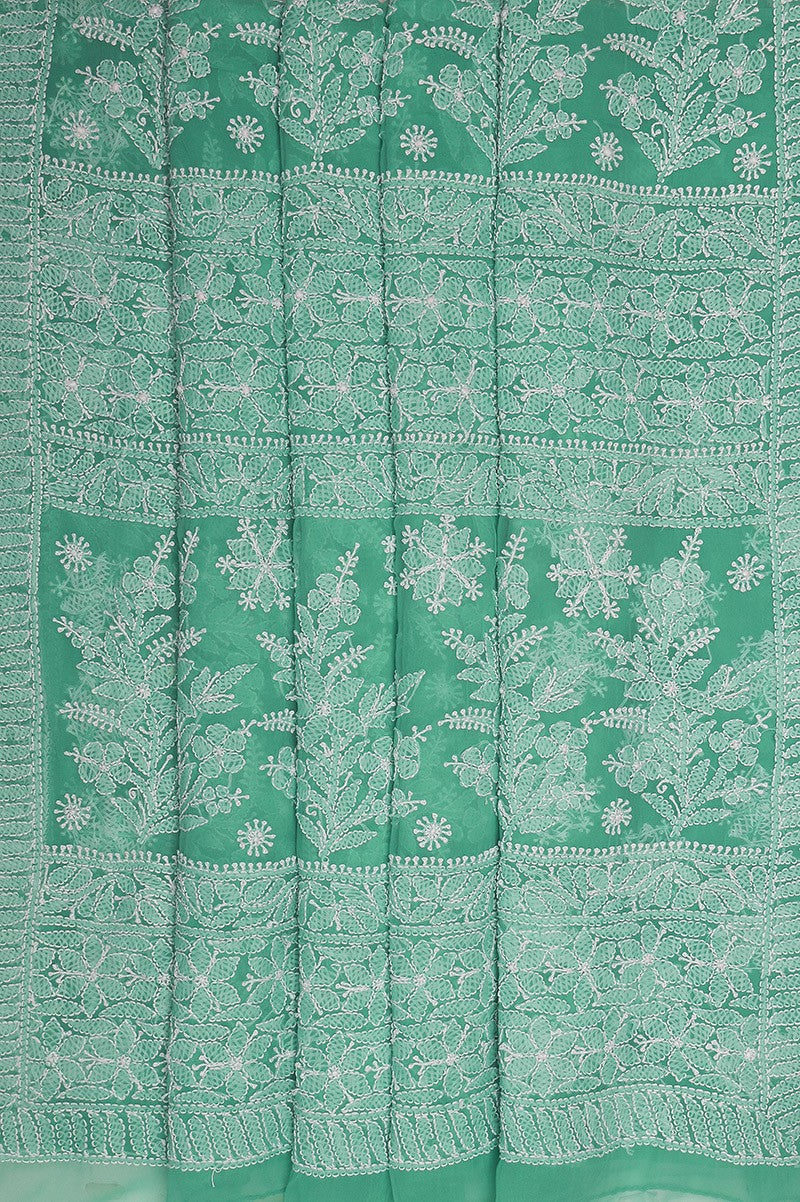 Ada Hand Embroidered Green Georgette Lucknowi Chikankari Saree with Blouse A621564