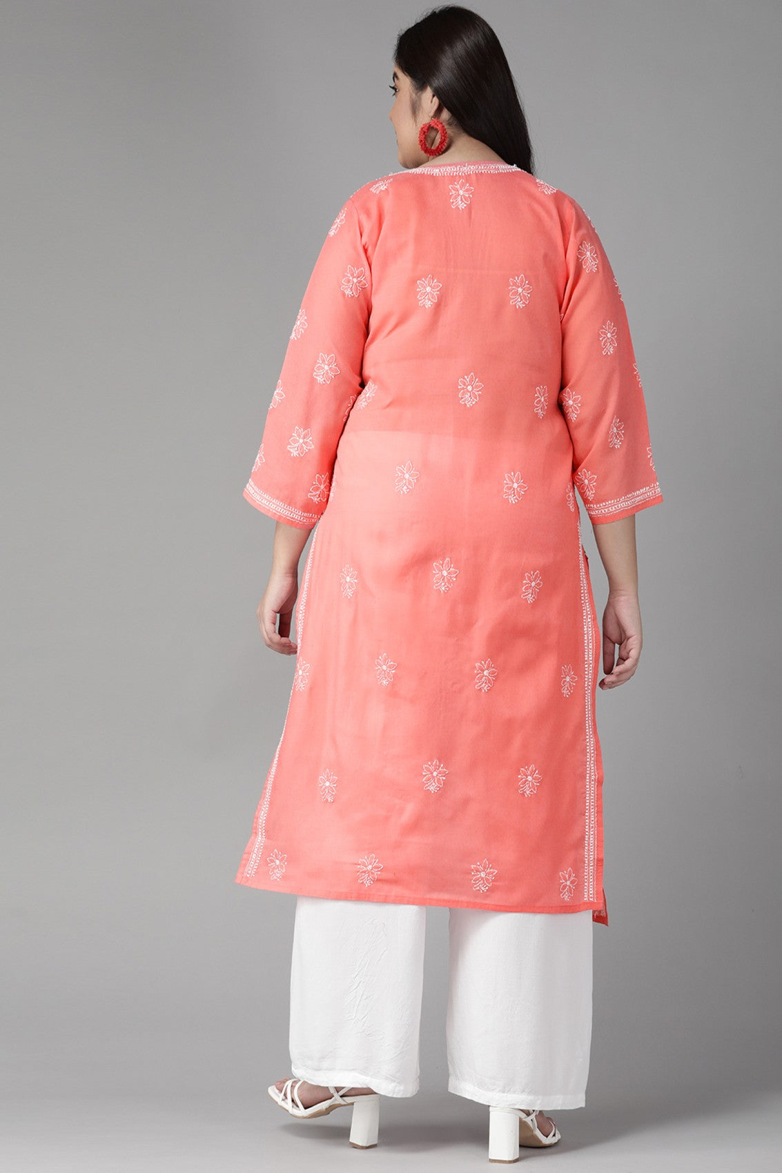 Ada Hand Embroidered Carrot Pink Cotton Lucknowi Chikankari Straight Kurta A411210