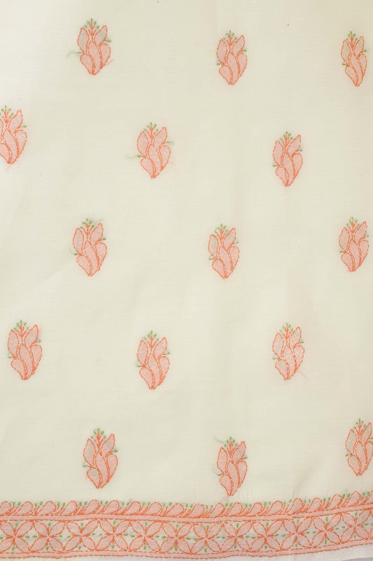 Ada Hand Embroidered Cream Cotton Lucknowi Chikan Unstitched Suit Piece - A211137