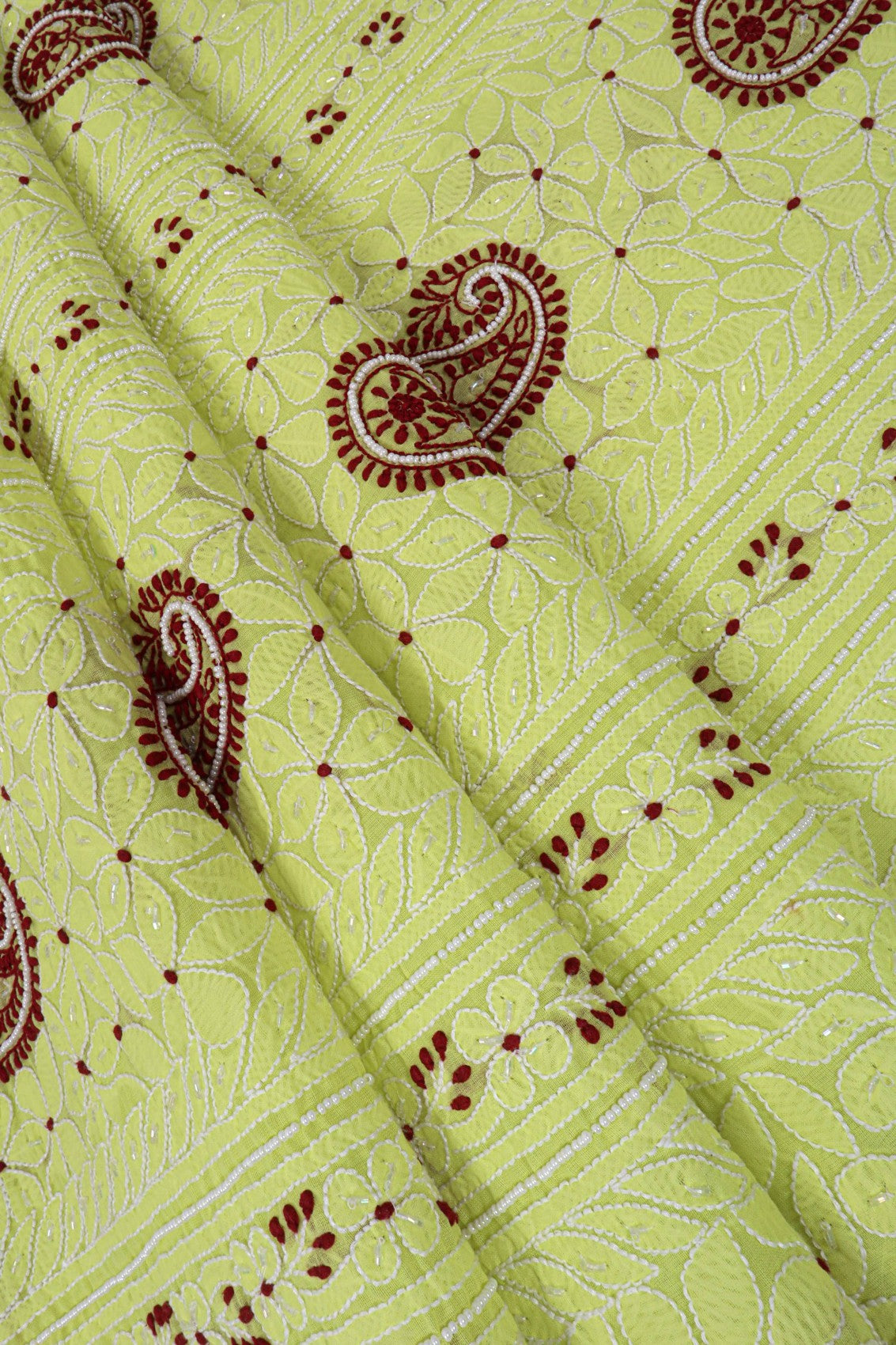 Ada Hand Embroidered Lemon Cotton Lucknowi Chikankari Unstitched Suit Piece With Pearl Work 01A148739