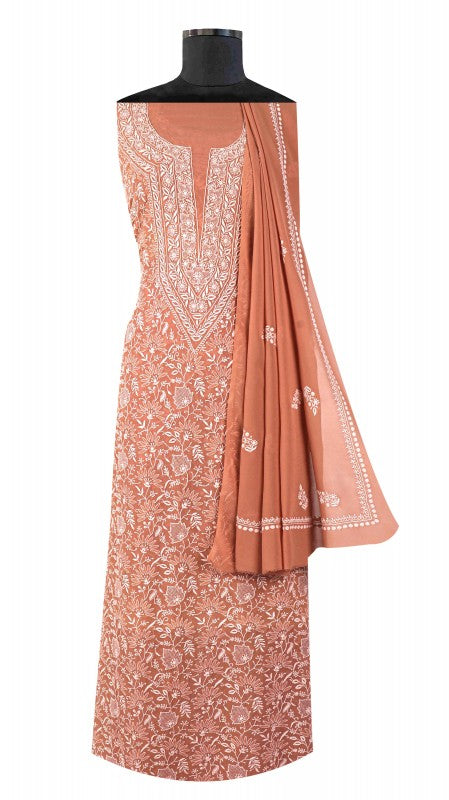 Ada Hand Embroidered Dusty Pink Pure Georgette Lucknowi Chikan Unstitched Kurta Dupatta Set A453588