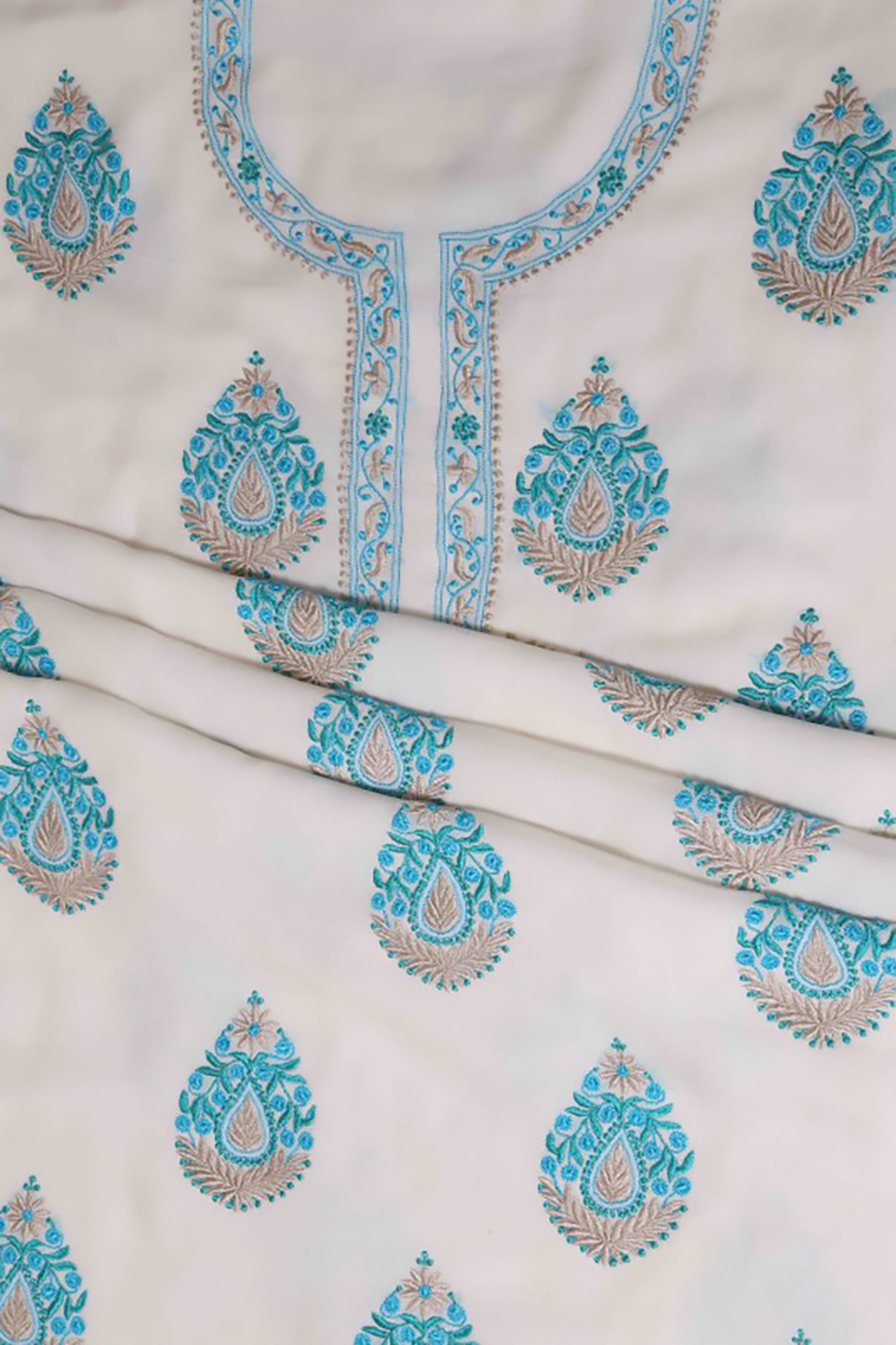 Ada Hand Embroidered White Pure Georgette Lucknowi Chikankari Unstitched Kurta Dupatta Set A56482