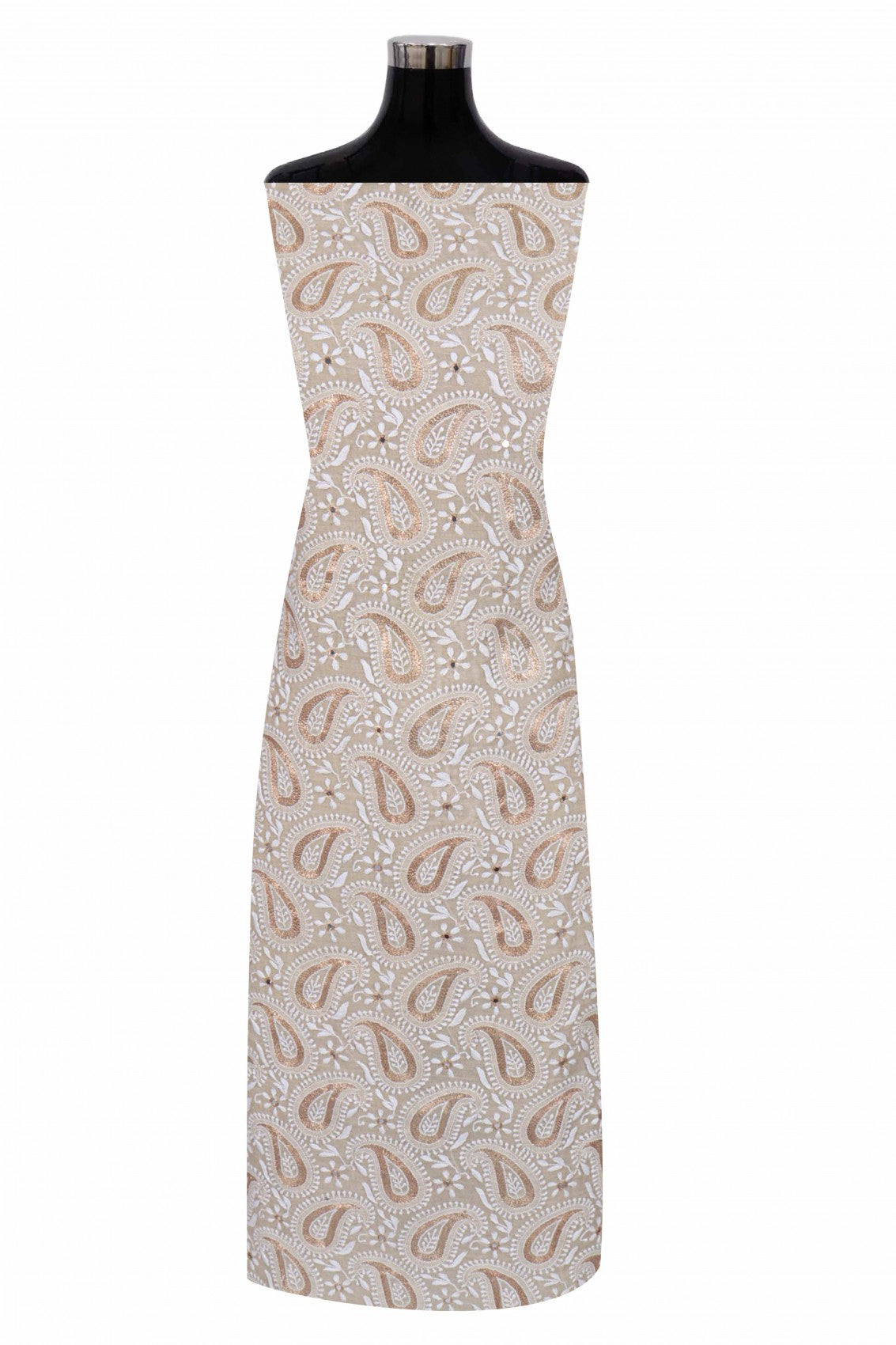 Ada Hand Embroidered Natural Fawn Tissue Lucknowi Chikankari Unstitched Kurta Piece With Zari Work 01A216075