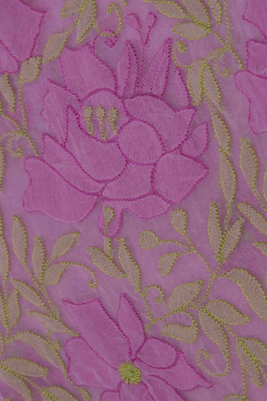 Ada Hand Embroidered Mauve Organza Lucknowi Chikan Unstitched Kurta Dupatta Set A587994