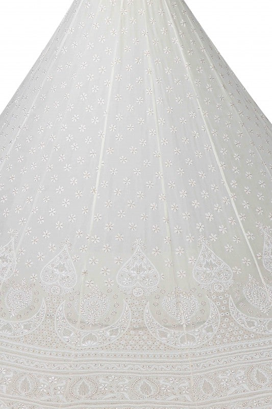 Ada Hand Embroidered White Pure Georgette Lucknowi Chikankari Lehenga Set With Zari Work A624444