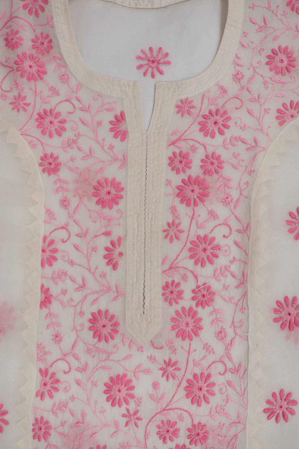 Ada Hand Embroidered Cream Organza Lucknowi Chikankari Unstitched Kurta Dupatta Set 01A264423