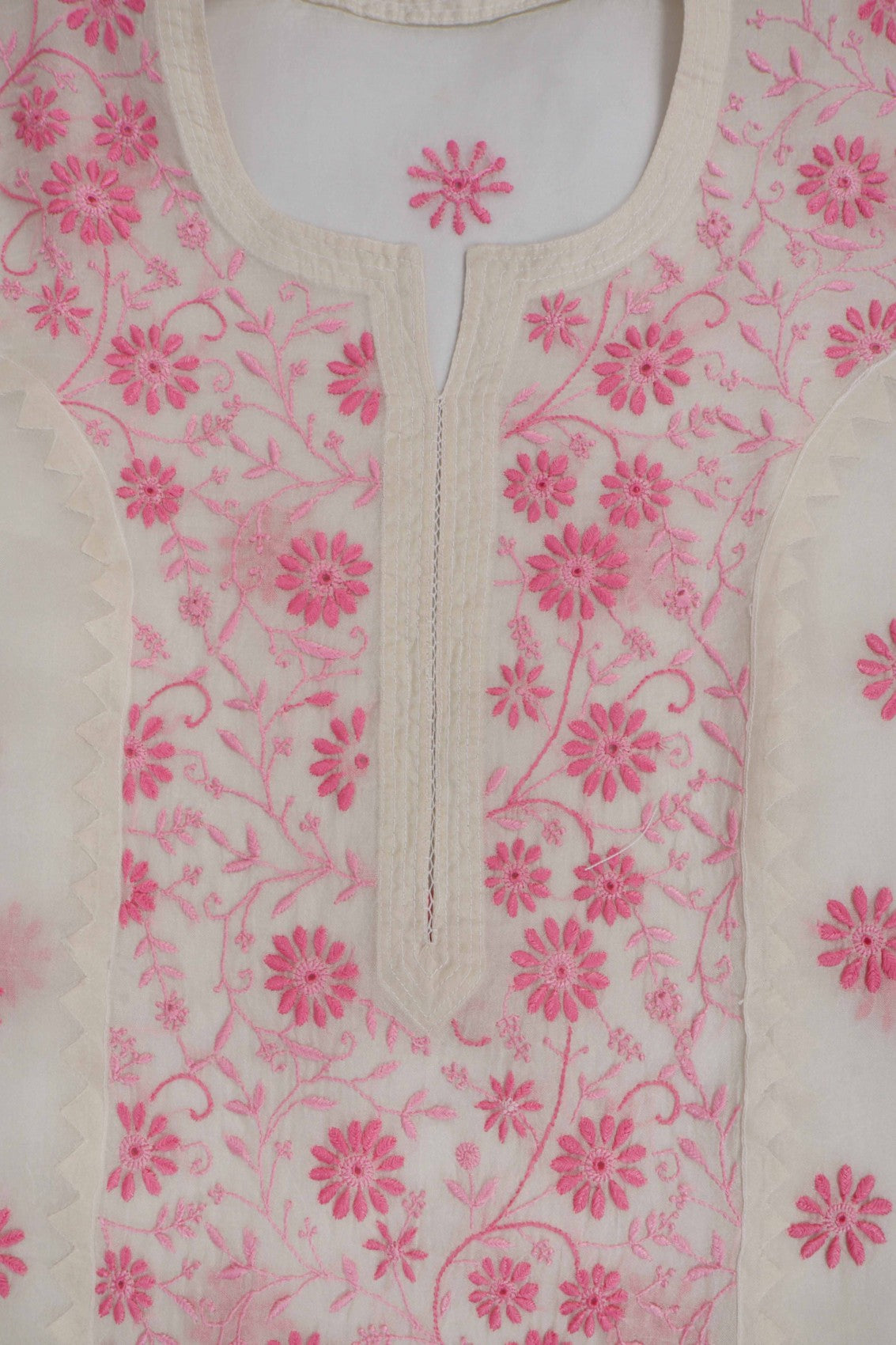 Ada Hand Embroidered Cream Organza Lucknowi Chikankari Unstitched Kurta Dupatta Set 01A264423