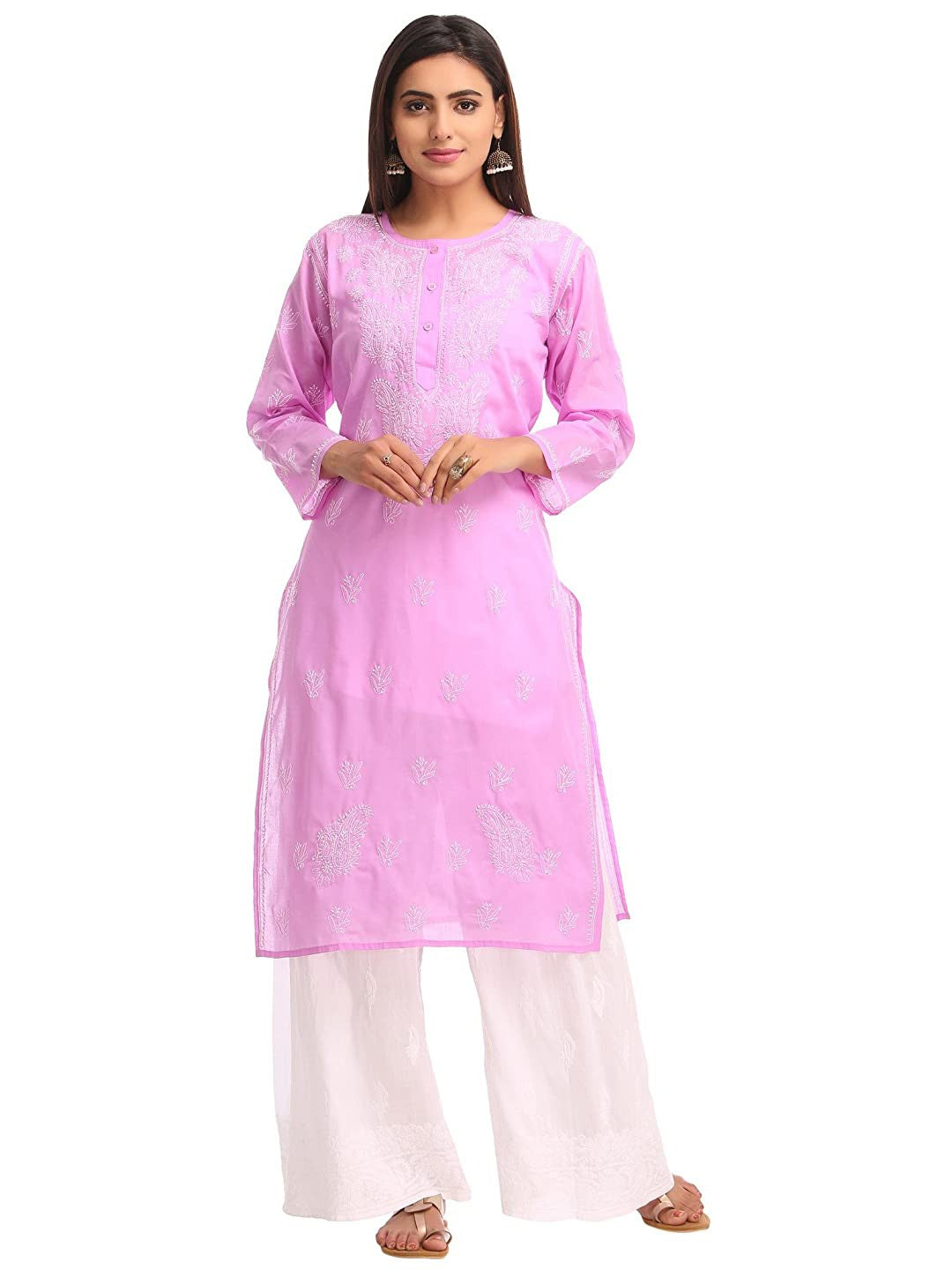 Ada Hand Embroidered Lavender Cotton Lucknowi Chikankari Straight Kurta A231691