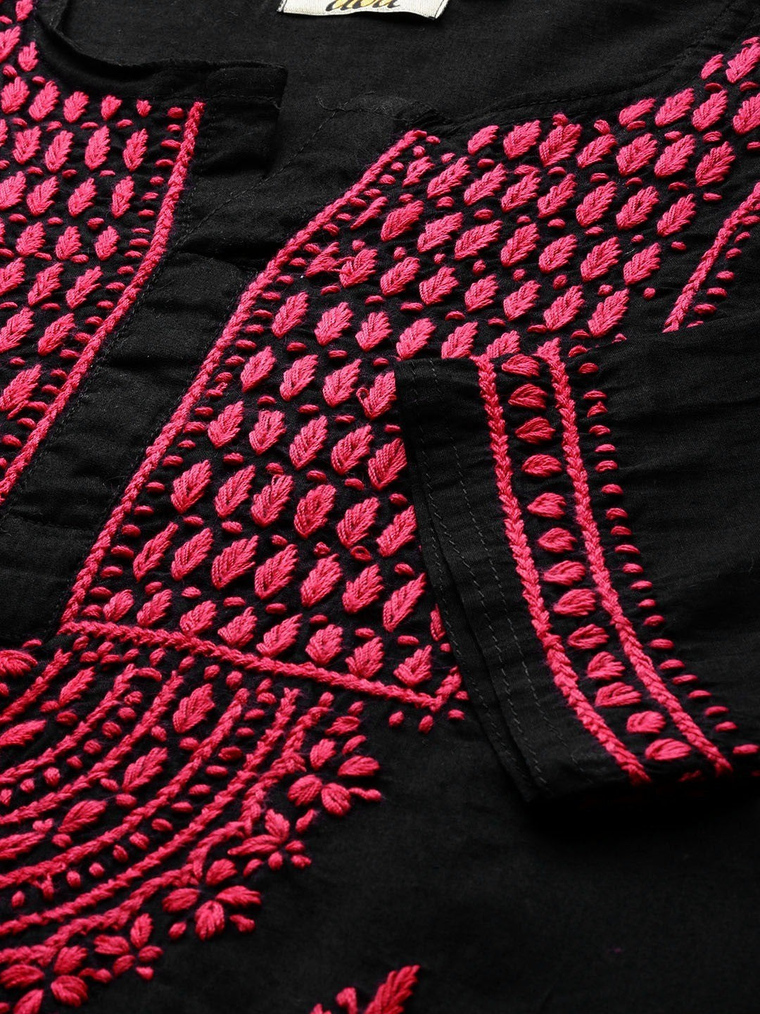 Ada Hand Embroidered Black Cotton Lucknowi Chikankari Straight Kurti A100387
