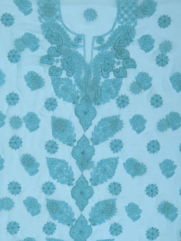Ada Hand Embroidered Arctic Blue Georgette Lucknowi Chikan Unstitched Suit Piece A211229