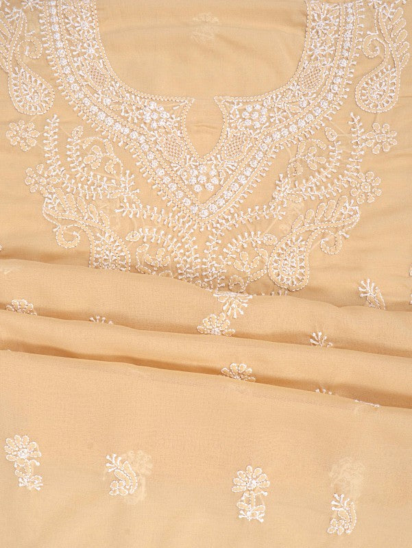 Ada Hand Embroidered Fawn Georgette Lucknowi Chikan Unstitched Suit Piece A615225