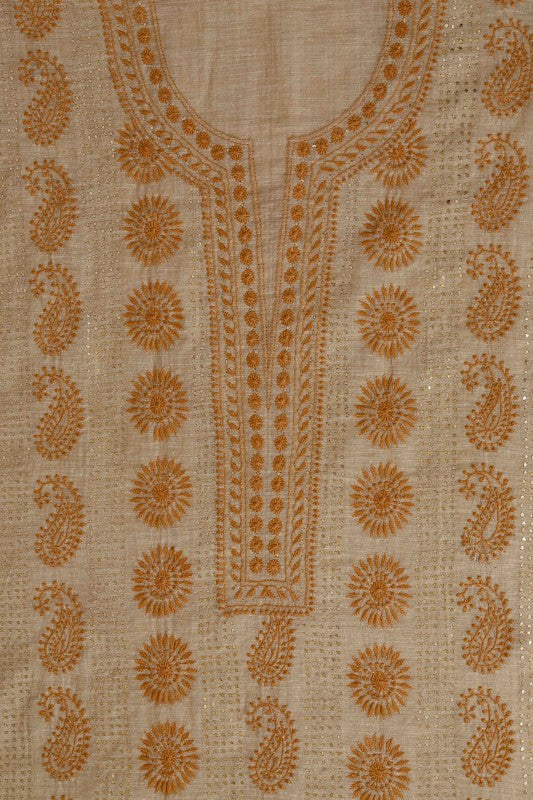 Ada Hand Embroidered Fawn Khadi Lucknowi Chikan Unstitched Suit Piece With Muqaish Work–A609251