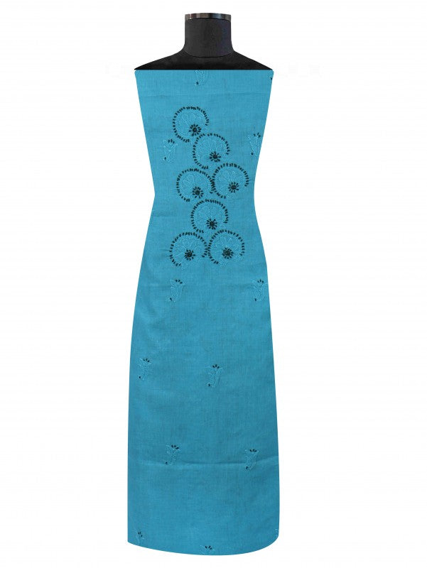Ada Hand Embroidered Teal Blue Cotton Lucknowi Chikankari Unstitched Suit Piece 01A215219