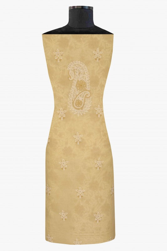 Ada Hand Embroidered Fawn Cotton Lucknowi Chikan Unstitched Suit Piece With Muqaish Work-A623694