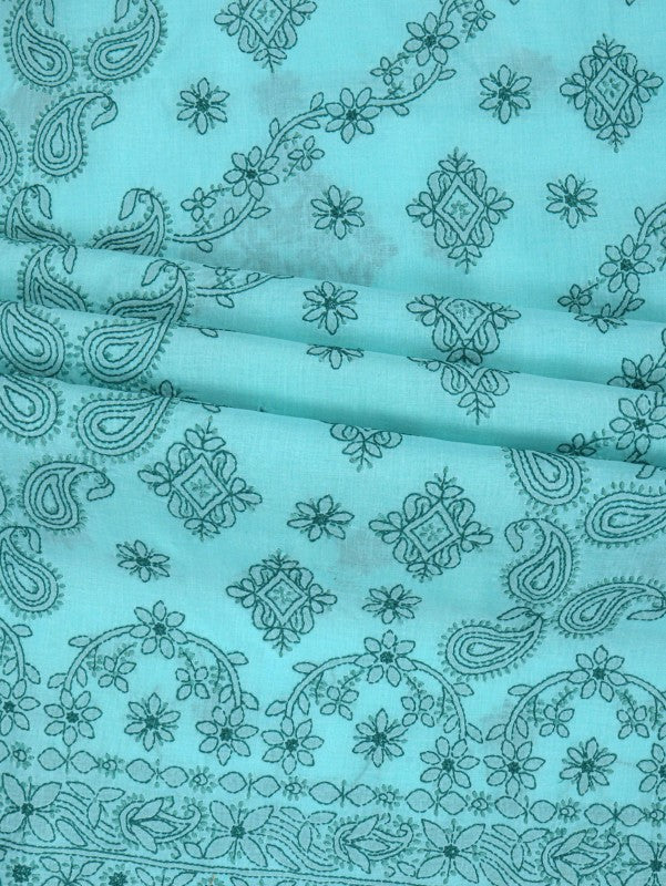 Ada Hand Embroidered Sea Green Cotton Lucknowi Chikankari Unstitched Suit Piece 01A178585