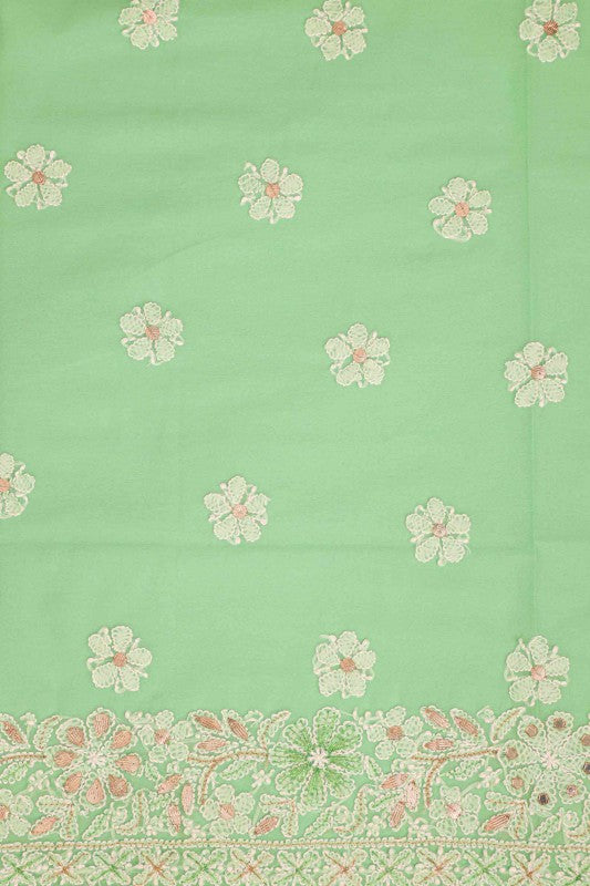 Ada Hand Embroidered Mint Green Georgette Lucknowi Chikan Unstitched Kurta Dupatta with Gota Patti Work A406297