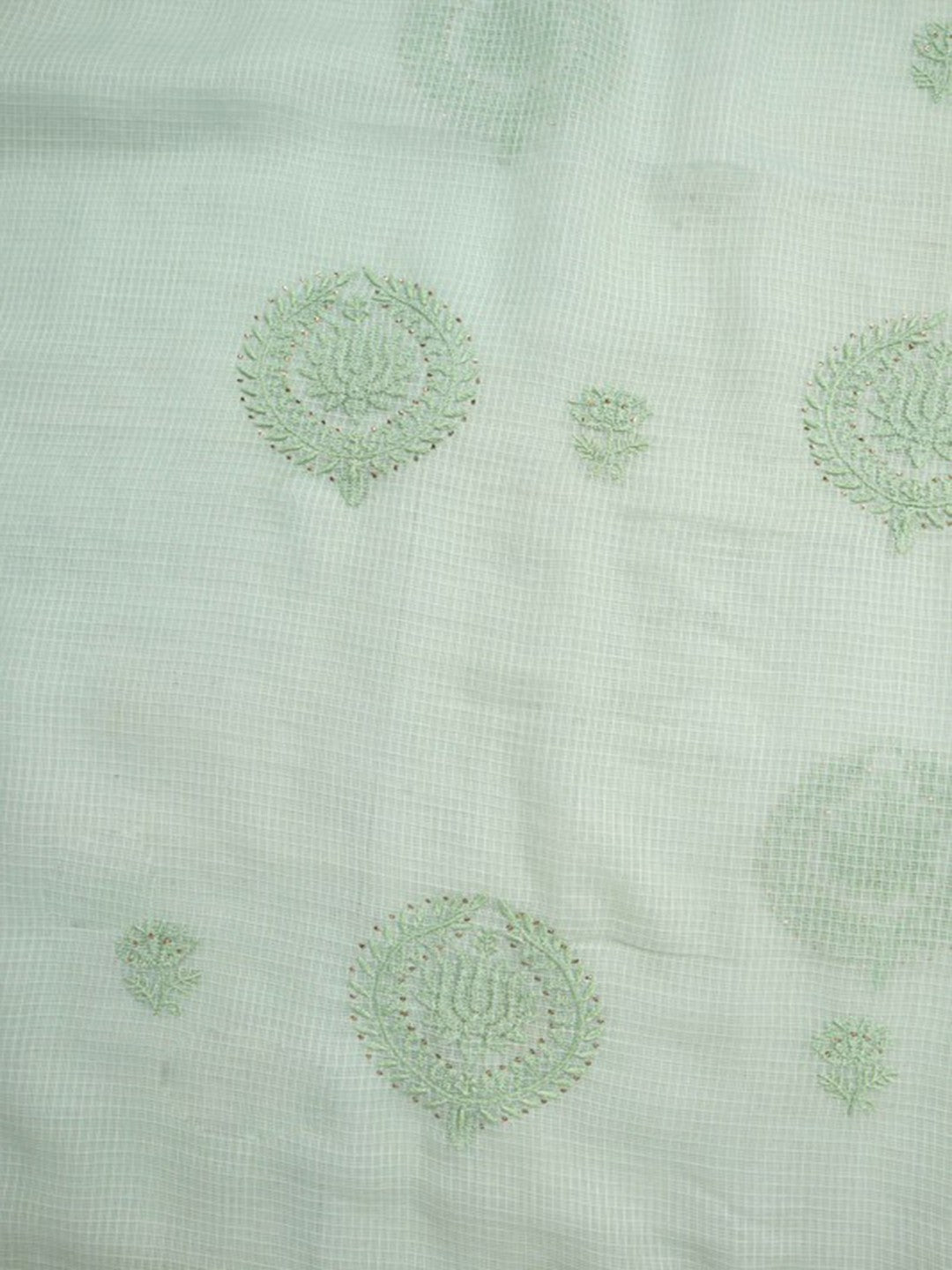 Ada Hand Embroidered Pista Green Kota Lucknowi Chikan Unstitched Kurta Dupatta Set With Muqaish Work A614846