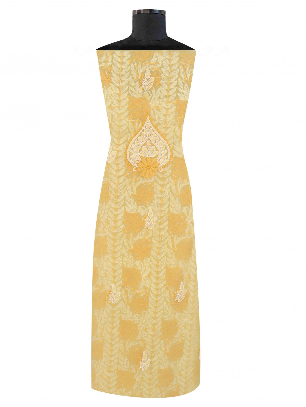 Ada Hand Embroidered Yellow Georgette Lucknowi Chikankari Unstitched Suit Piece With Parsi Work 01A196707