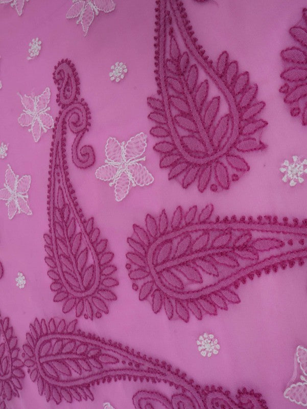 Ada Hand Embroidered Orchid Purple Georgette Lucknowi Chikankari Saree With Blouse A406466