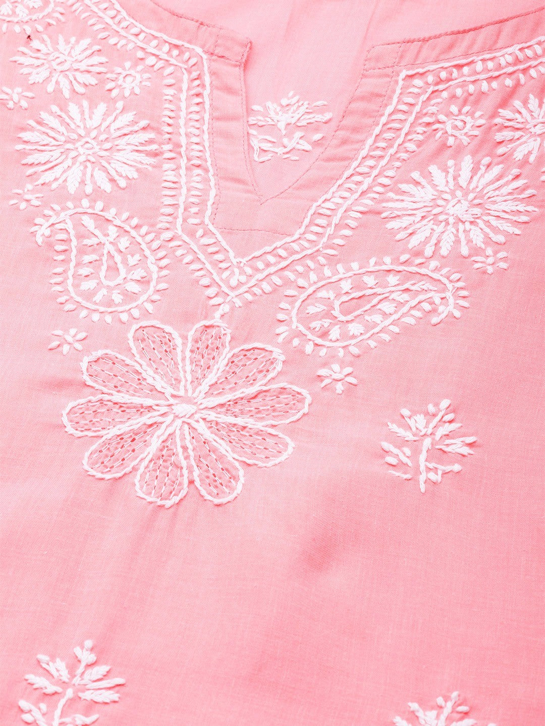 Ada Hand Embroidered Peach Cotton Lucknowi Chikankari Kurta Set A811169