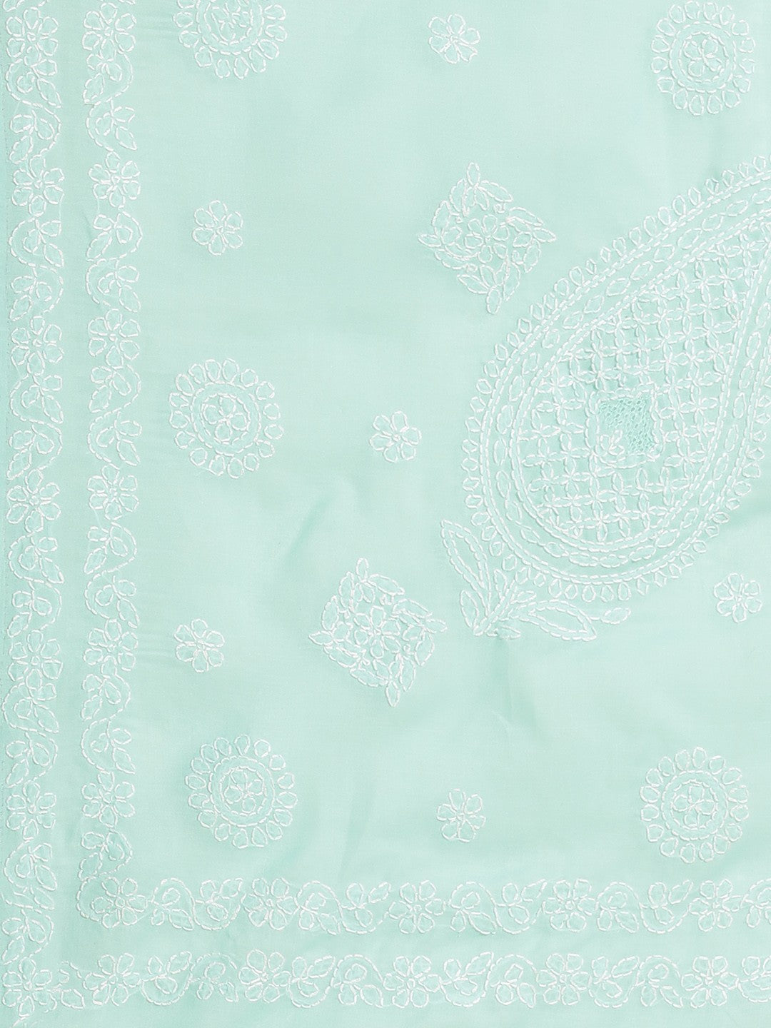 Ada Hand Embroidered Sea Green Cotton Lucknow Chikan Saree With Blouse- A311118
