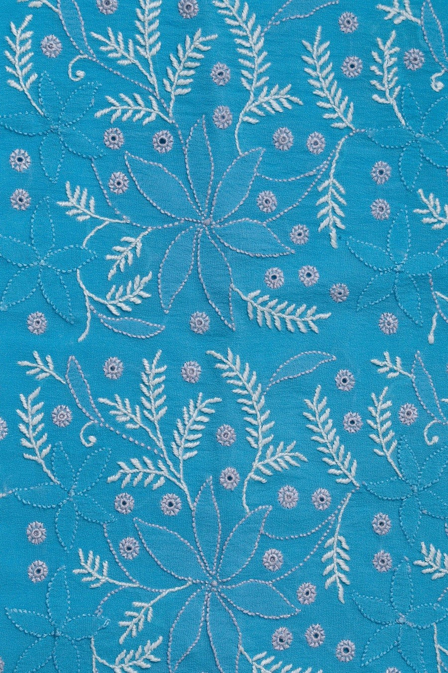 Ada Hand Embroidered Cyan Blue Pure Georgette Lucknowi Chikan Unstitched Kurta Dupatta Set A197413