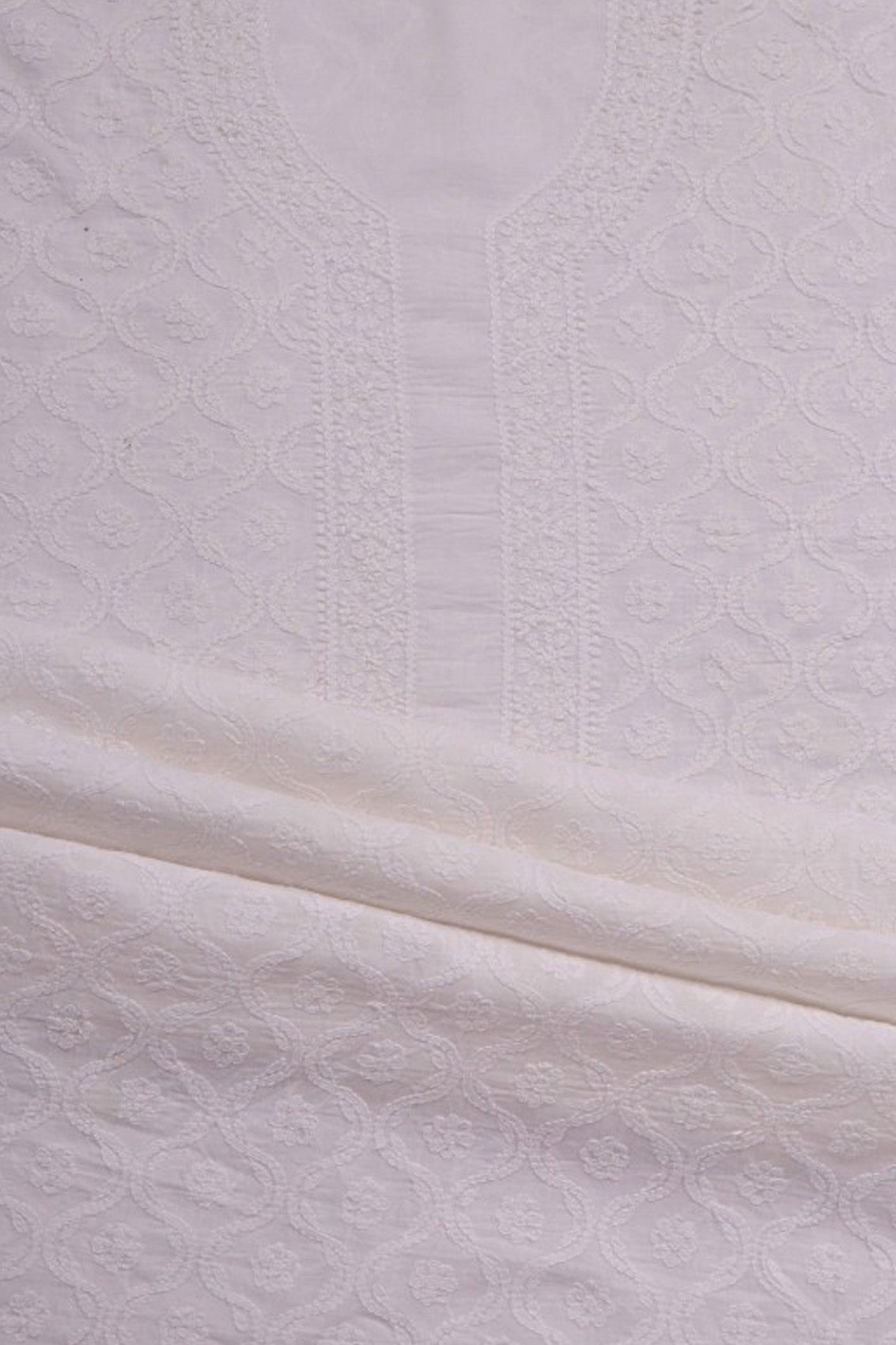 Ada Hand Embroidered White Cotton Chikan Unstitched Men's Kurta Piece A617096