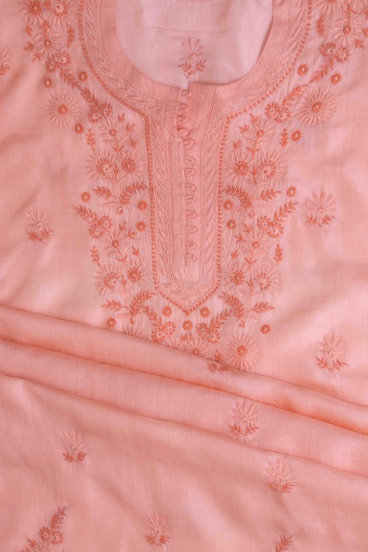 Ada Hand Embroidered Pink Silk Lucknowi Chikan Semi-Stitched Kurta Piece-A619875