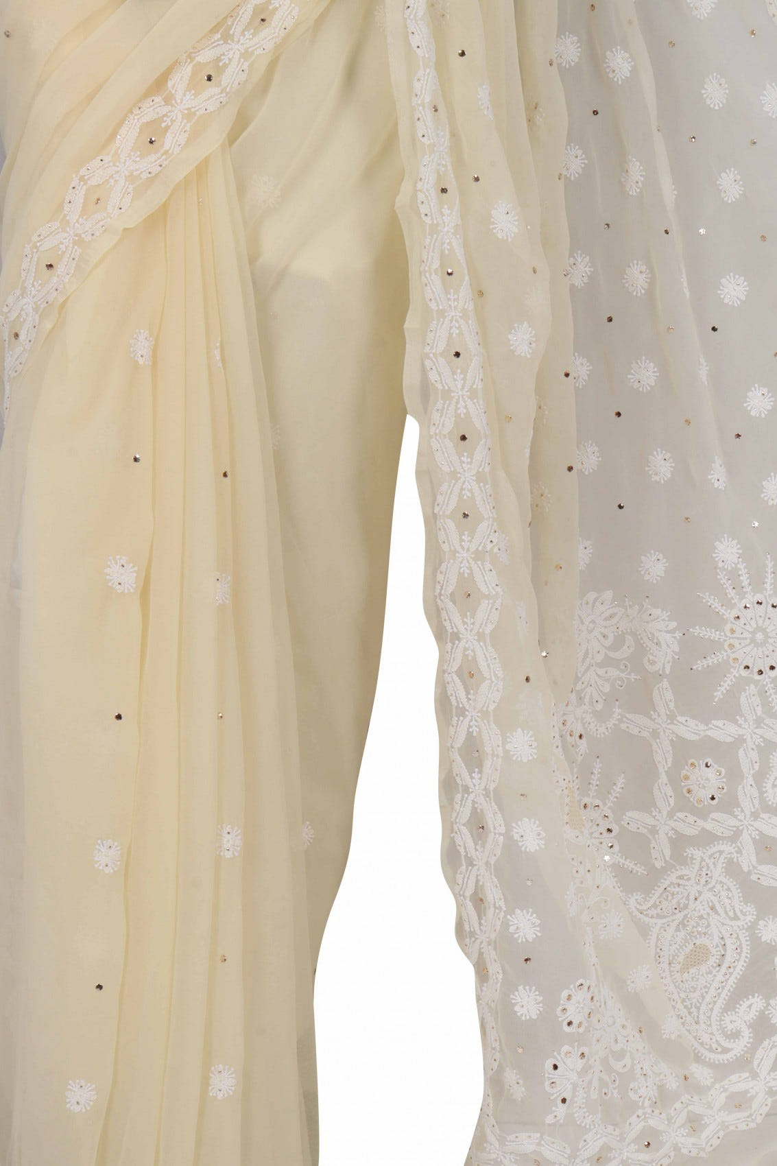 Ada Hand Embroidered Fawn Georgette Lucknowi Chikankari Saree/Blouse With Muqaish Work A516684