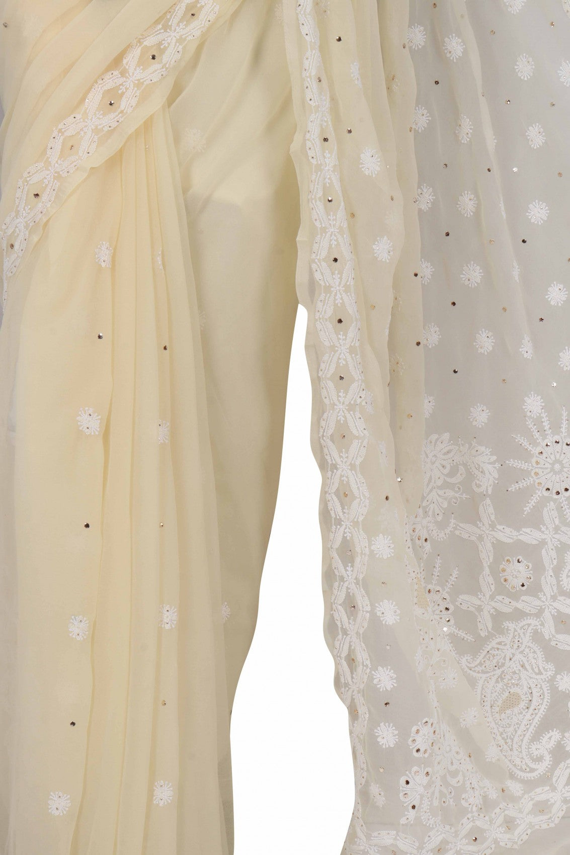 Ada Hand Embroidered Fawn Georgette Lucknowi Chikankari Saree/Blouse With Muqaish Work A516684