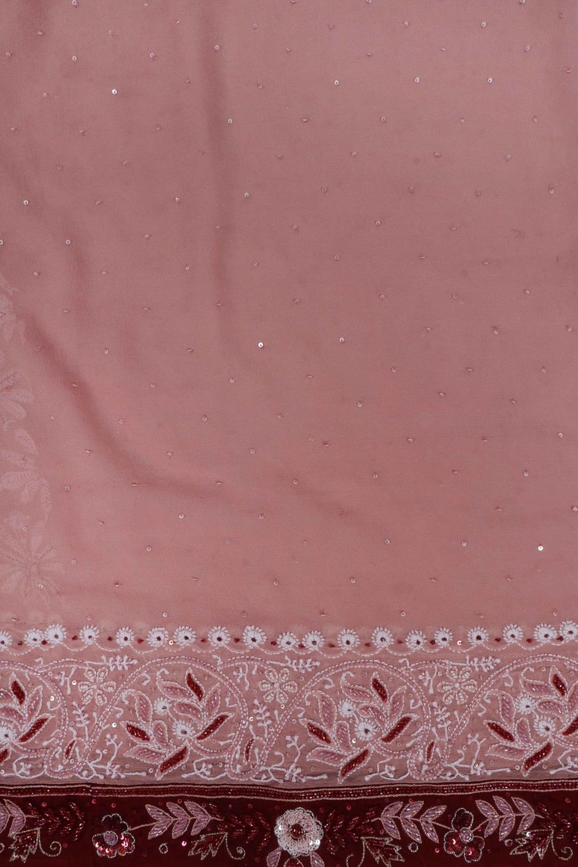 Ada Hand Embroidered Onion Pink Pure Georgette Lucknowi Chikankari Saree/Blouse With Cutdana Work 01A114645