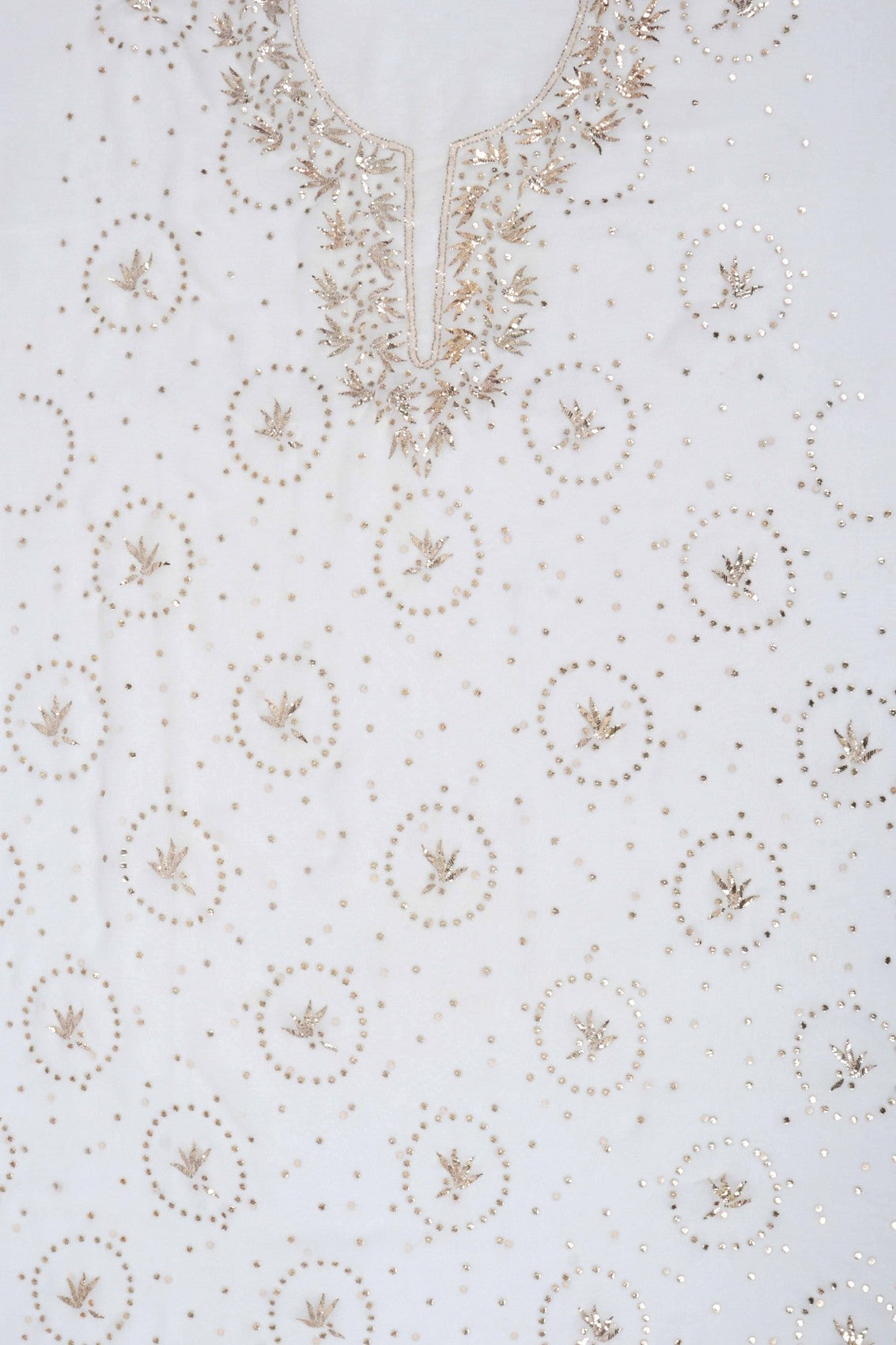 Ada Hand Embroidered Off White Pure Georgette Lucknowi Chikankari Unstitched Kurta Dupatta Set With Muqaish Work A580365
