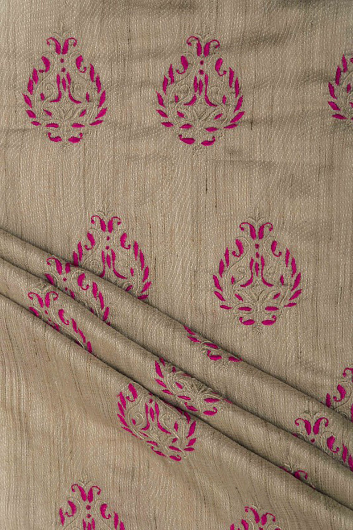 Ada Hand Embroidered Fawn Chanderi Lucknowi Chikankari Unstitched Kurta Dupatta Set A123224
