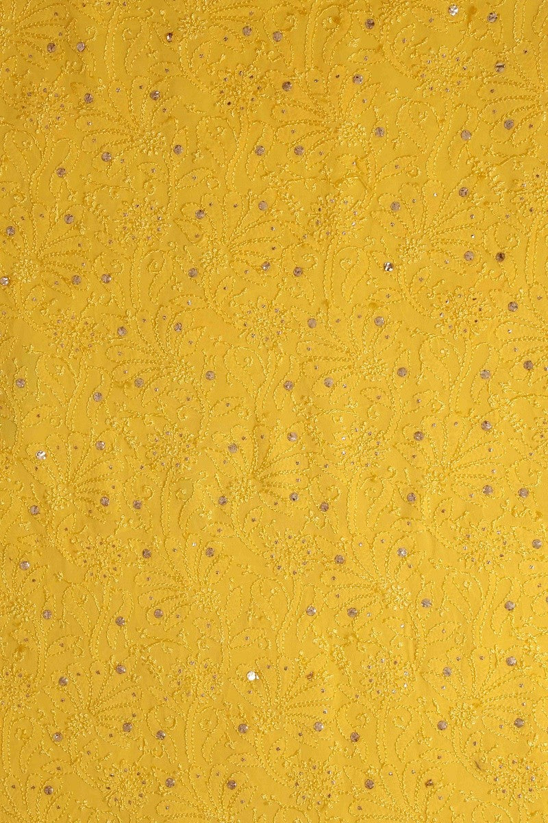 Ada Hand Embroidered Yellow Georgette Lucknowi Chikan Unstitched Kurta Piece with Muqaish Work A597699