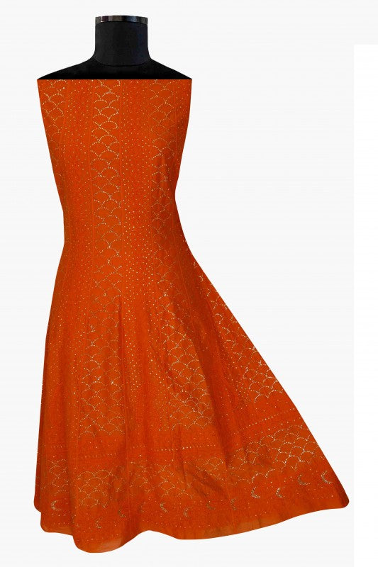 Ada Hand Embroidered Orange Chanderi Chikan Semi-stitched Anarkali Kurta Dupatta With Muqaish Work-A623106