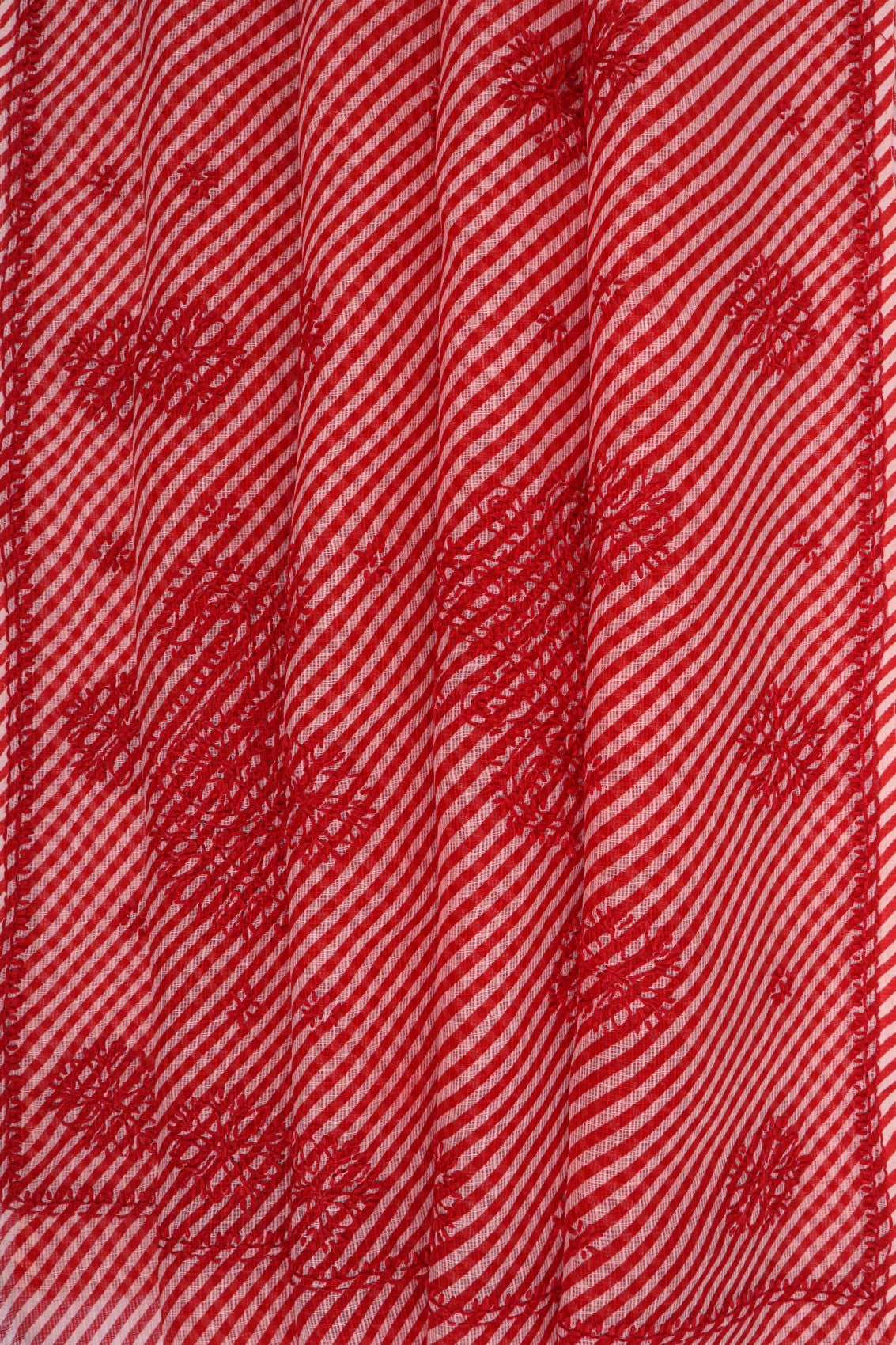 Ada Hand Embroidered Red Kota Lucknow Chikan Saree With Blouse A311352