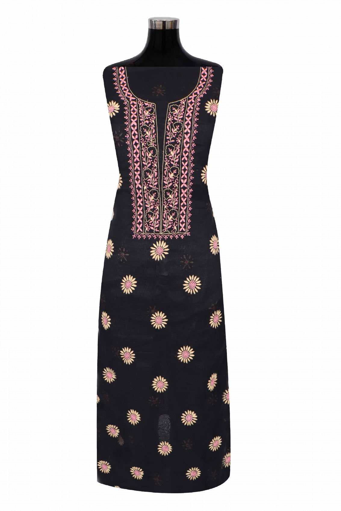 Ada Hand Embroidered Black Chanderi Lucknowi Chikan Unstitched Kurta Dupatta Set A609249