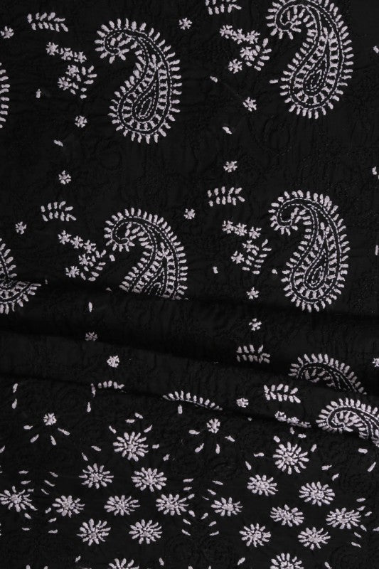 Ada Hand Embroidered Black Cotton Lucknowi Chikan Unstitched Suit Piece A211124