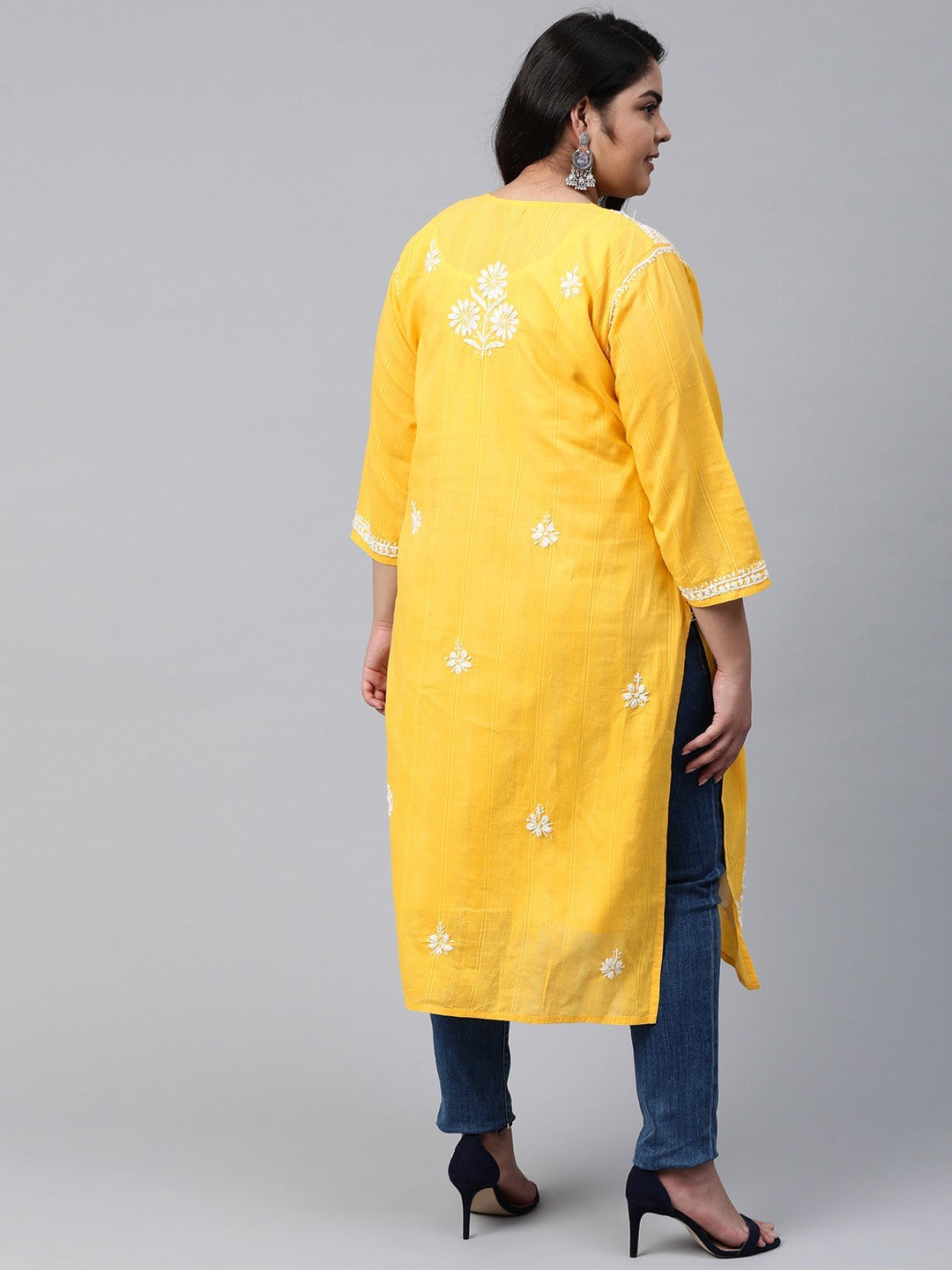 Ada Hand Embroidered Yellow Cotton Lucknow Chikankari Kurta A411166