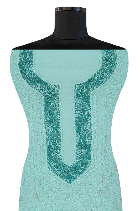 Ada Hand Embroidered Sea Green Georgette Lucknowi Chikan Unstitched Kurta Piece A501429