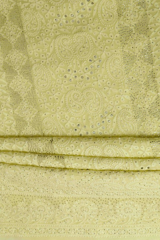 Ada Hand Embroidered Lemon Georgette Chikan Unstitched Kurta Piece With Muqaish Work A559930