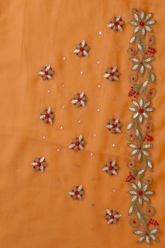 Ada Hand Embroidered Peach Georgette Lucknowi Chikankari Saree/Blouse With Gota Patti Work A183369