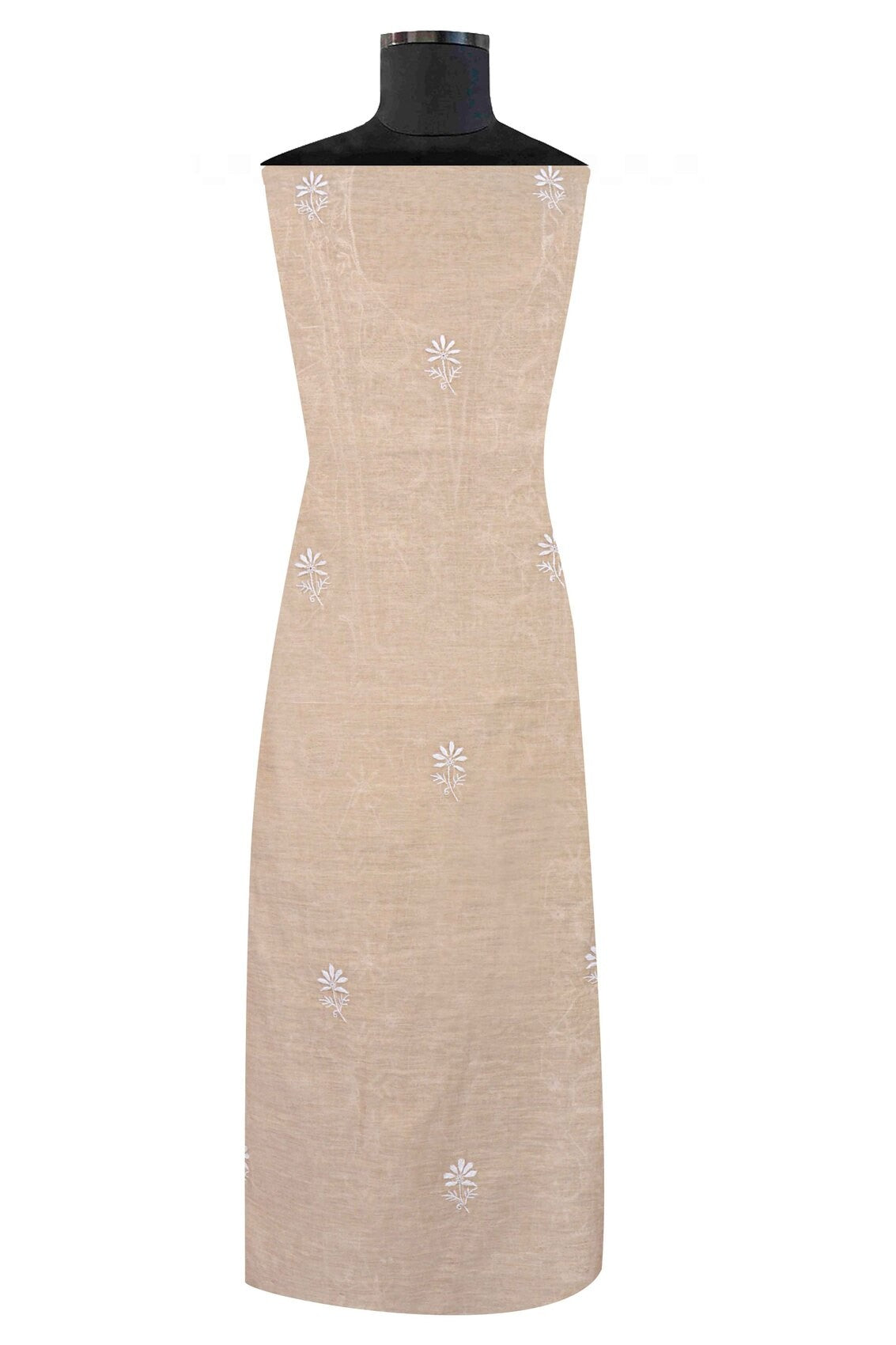 Ada Hand Embroidered Natural Fawn Tissue Lucknowi Chikankari Unstitched Kurta Dupatta Set 01A213418